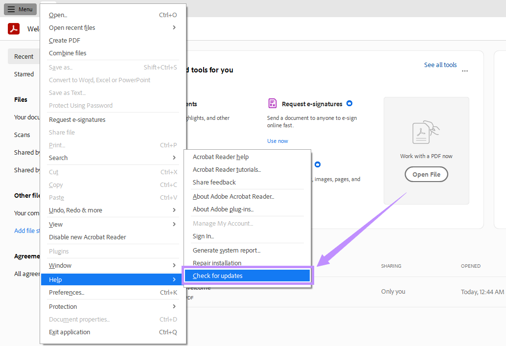 click on check for updates