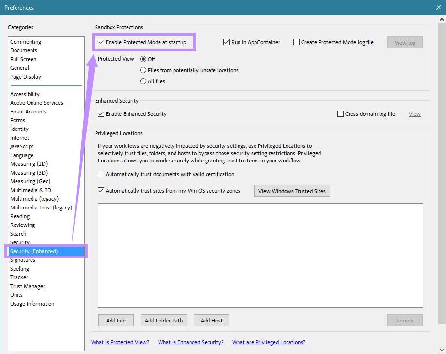 uncheck enable protected mode at startup
