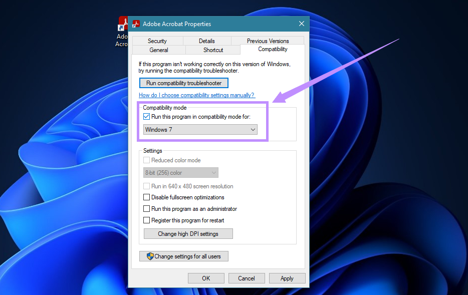 enable compatibility mode for windows 7