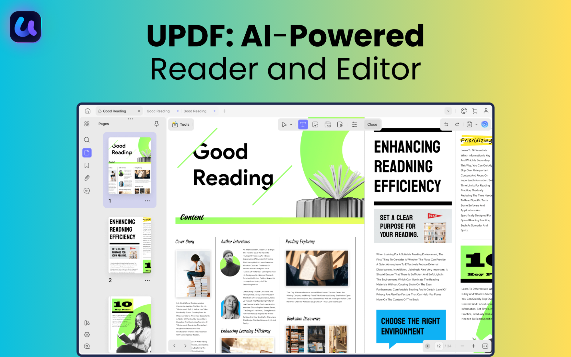 Alt-text: updf user interface