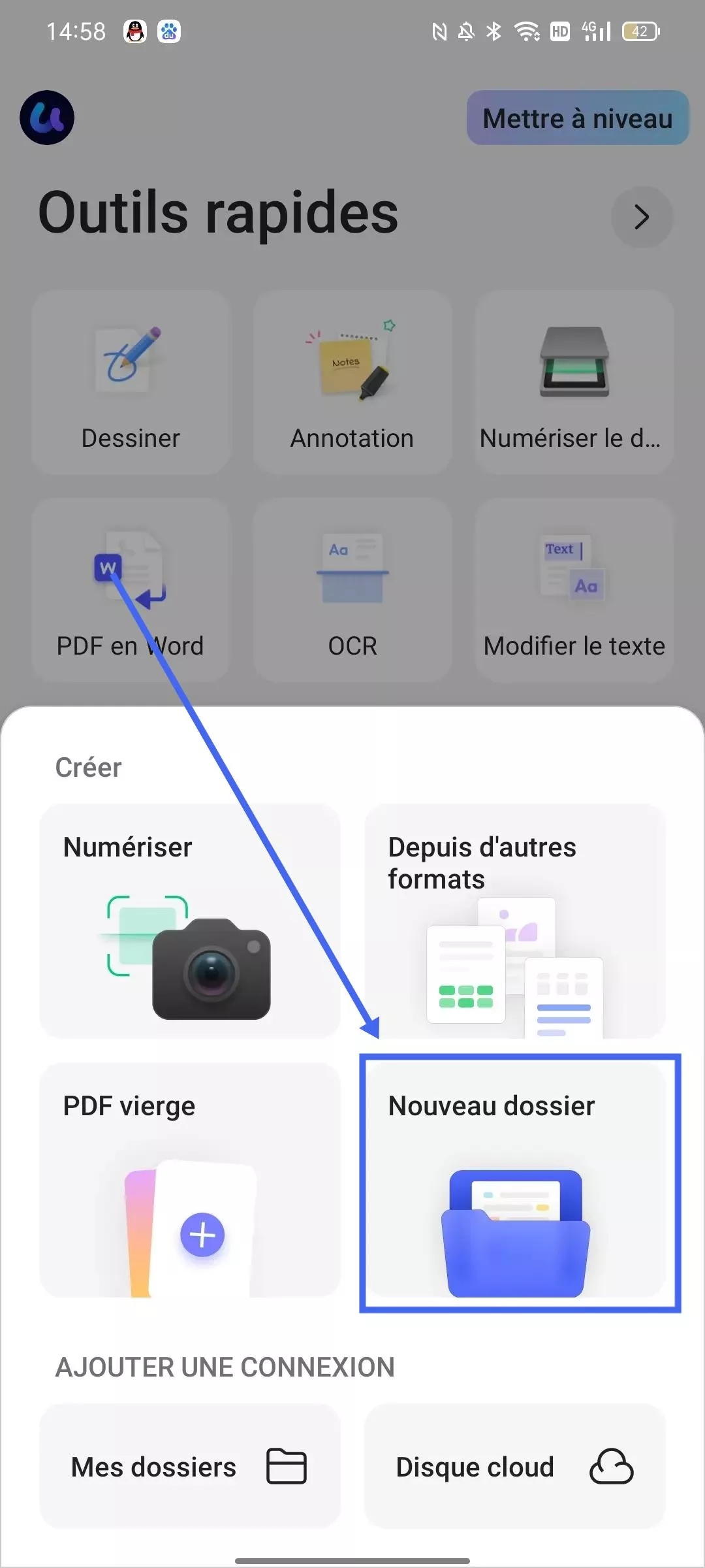 créer un nouveau dossier updf android