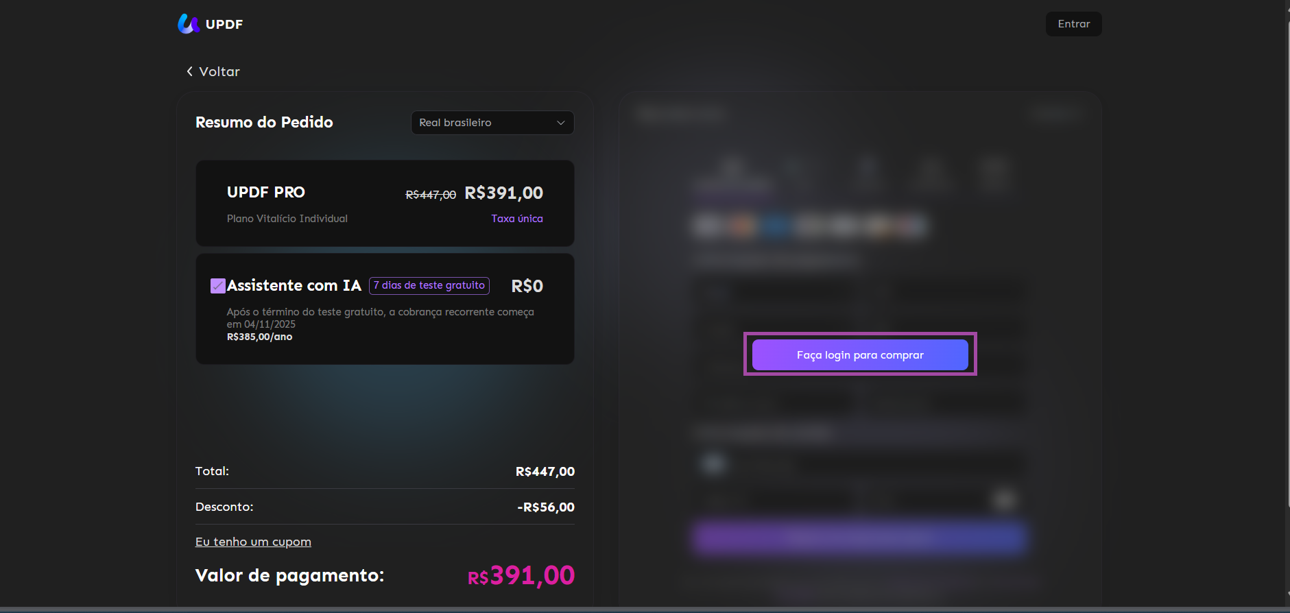 faca login para comprar
