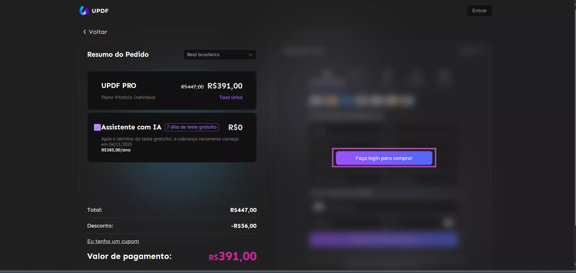 faca login para comprar