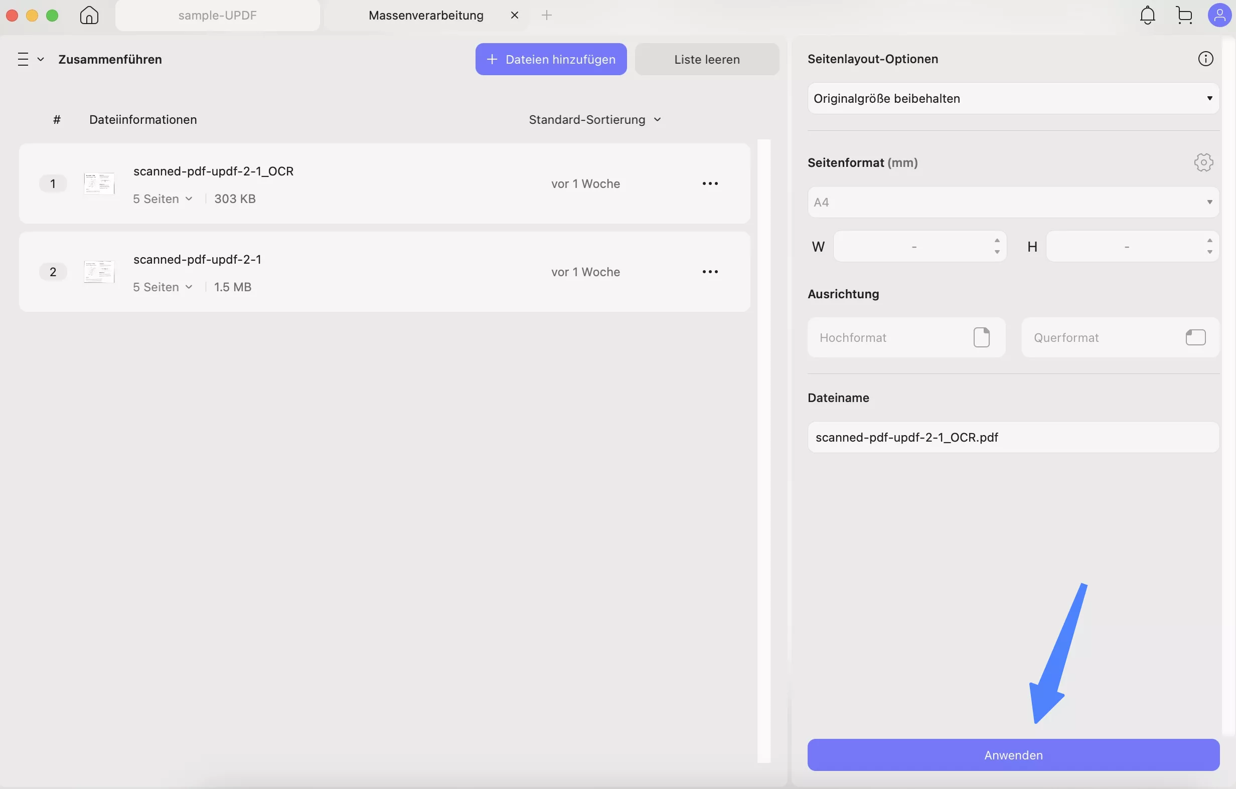 Batch kombiniert PDFs mit UPDFs