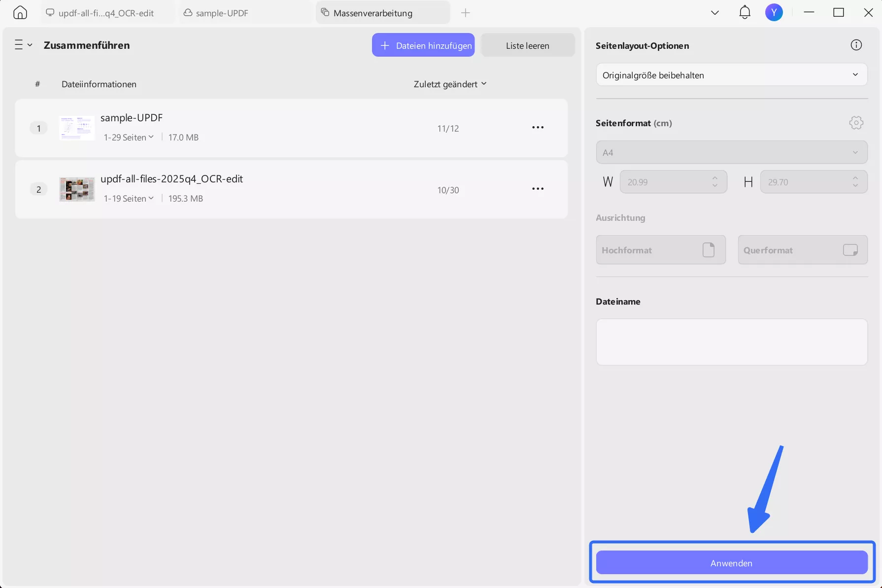 Zusammengeführte PDF-Datei speichern