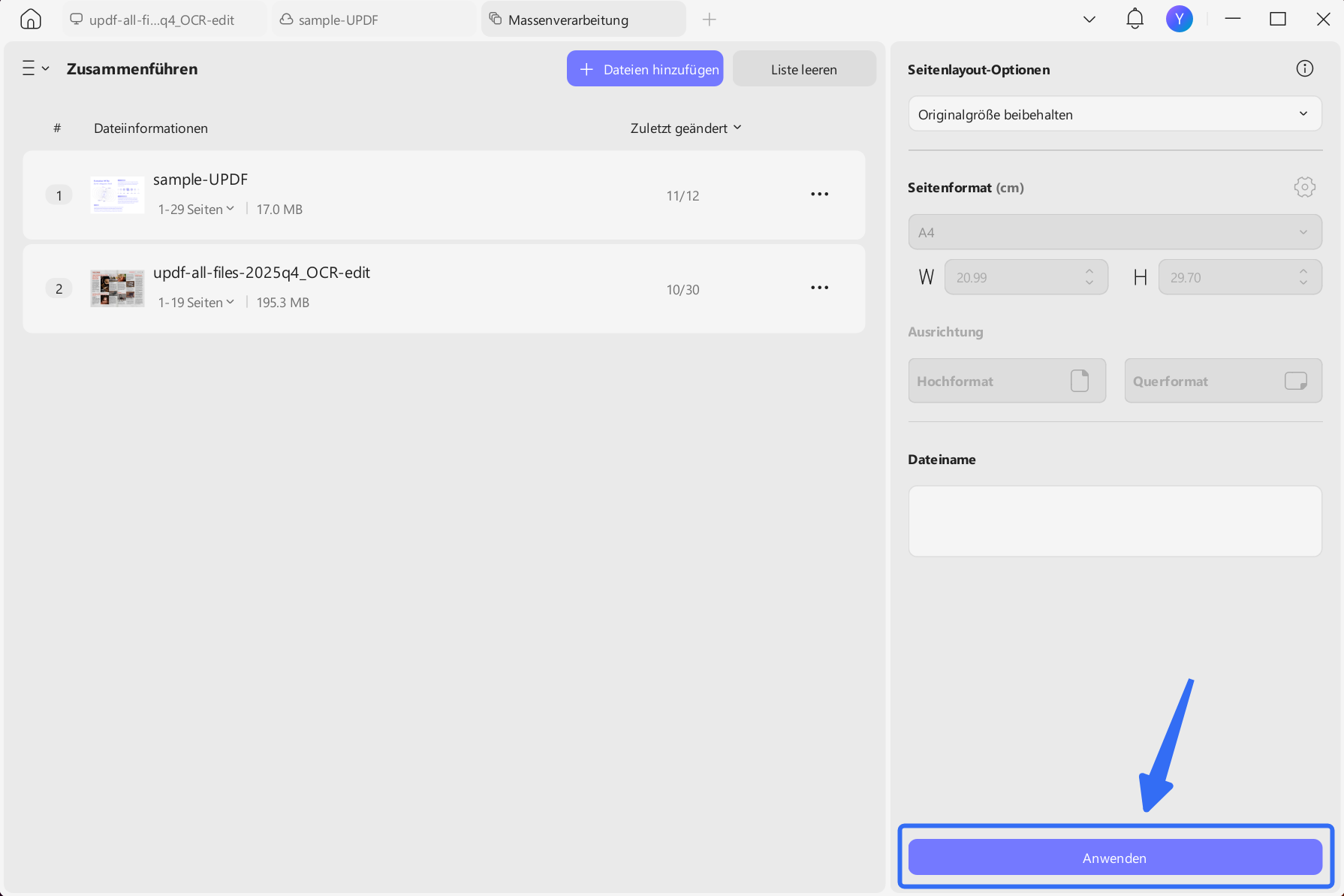 Zusammengeführte PDF-Datei speichern