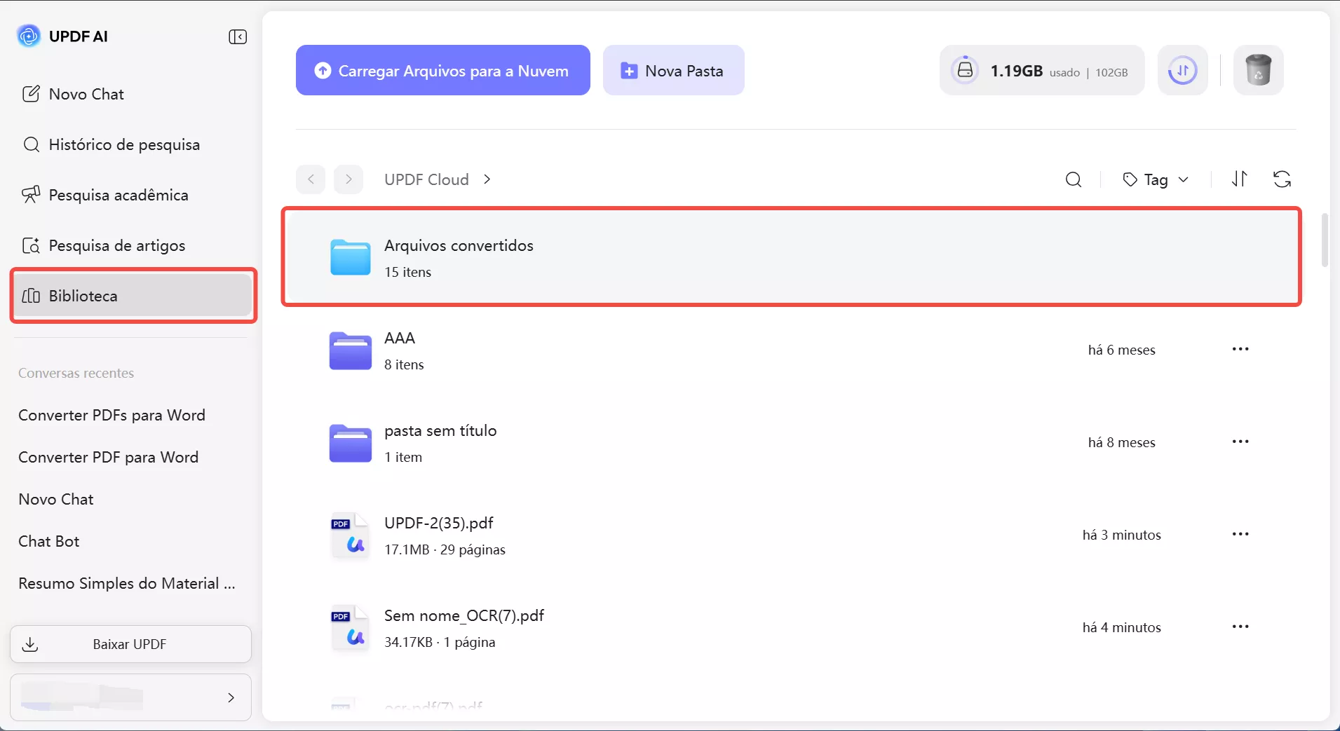 baixar documentos na biblioteca da updf ai online