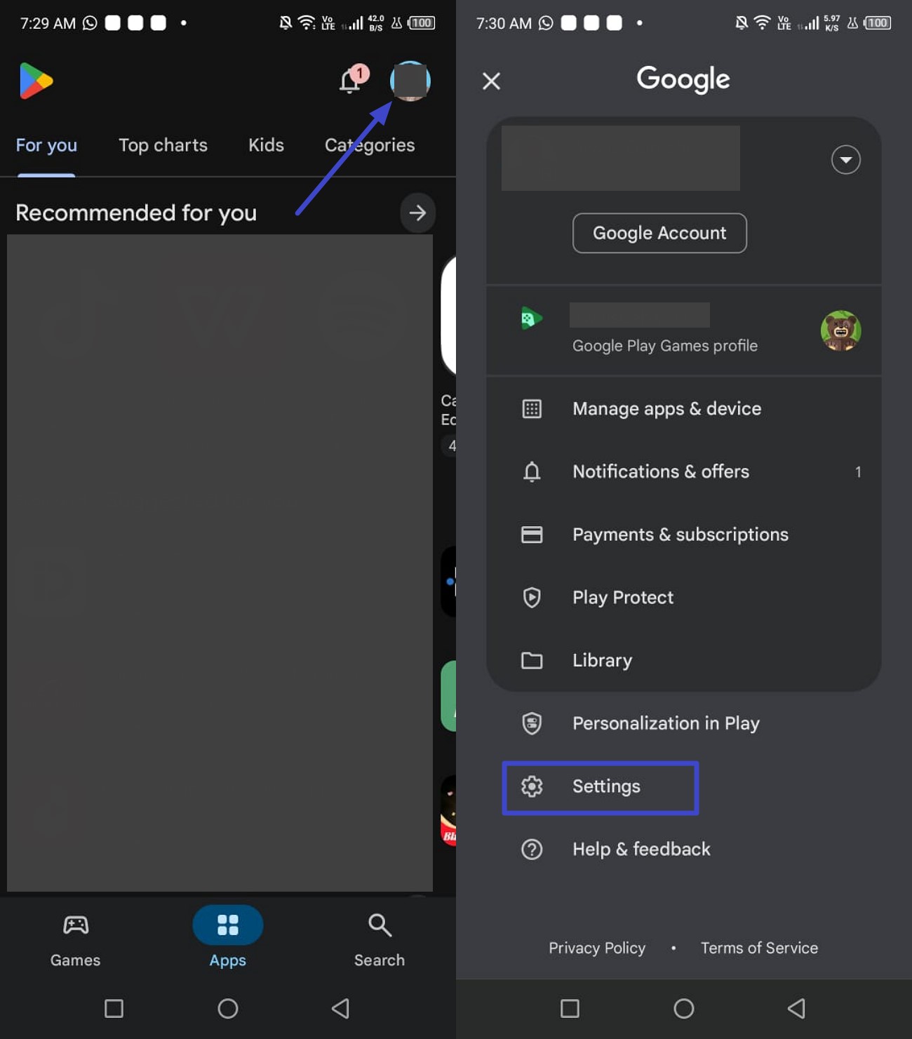 access profile on google play