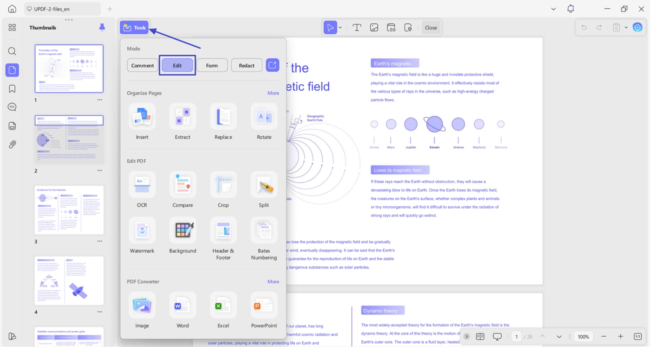access pdf edit feature updf