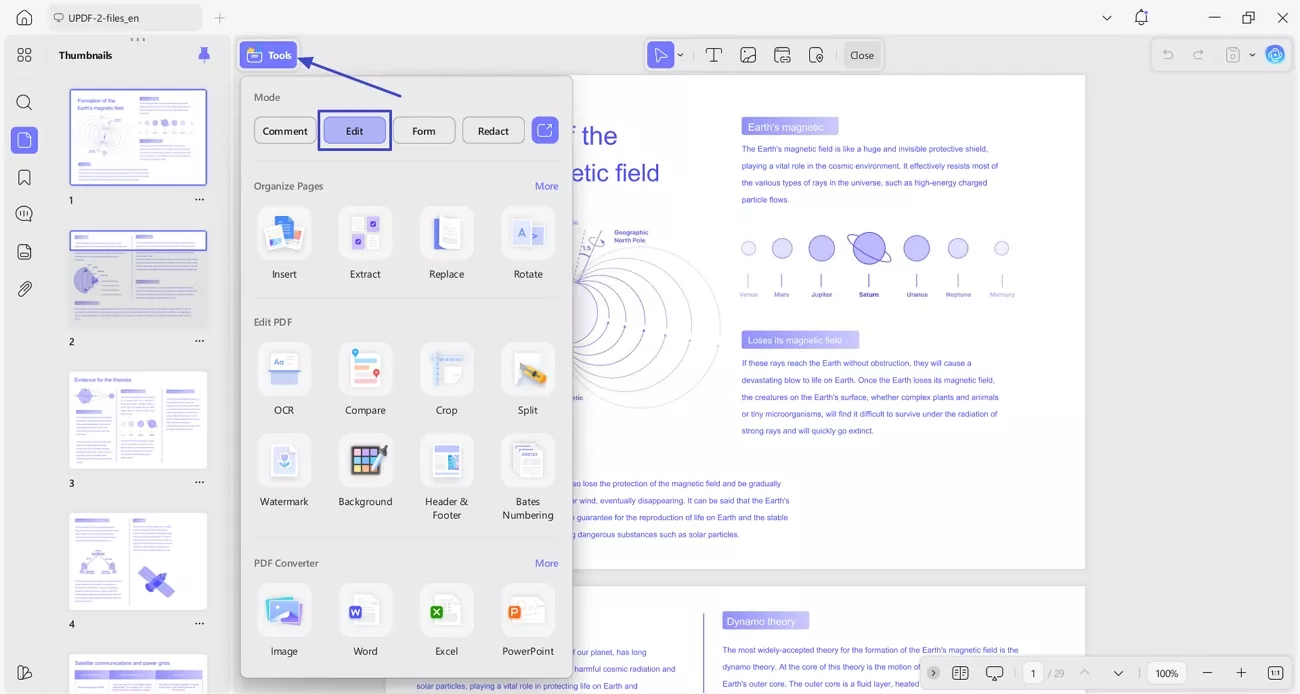 access pdf edit feature updf