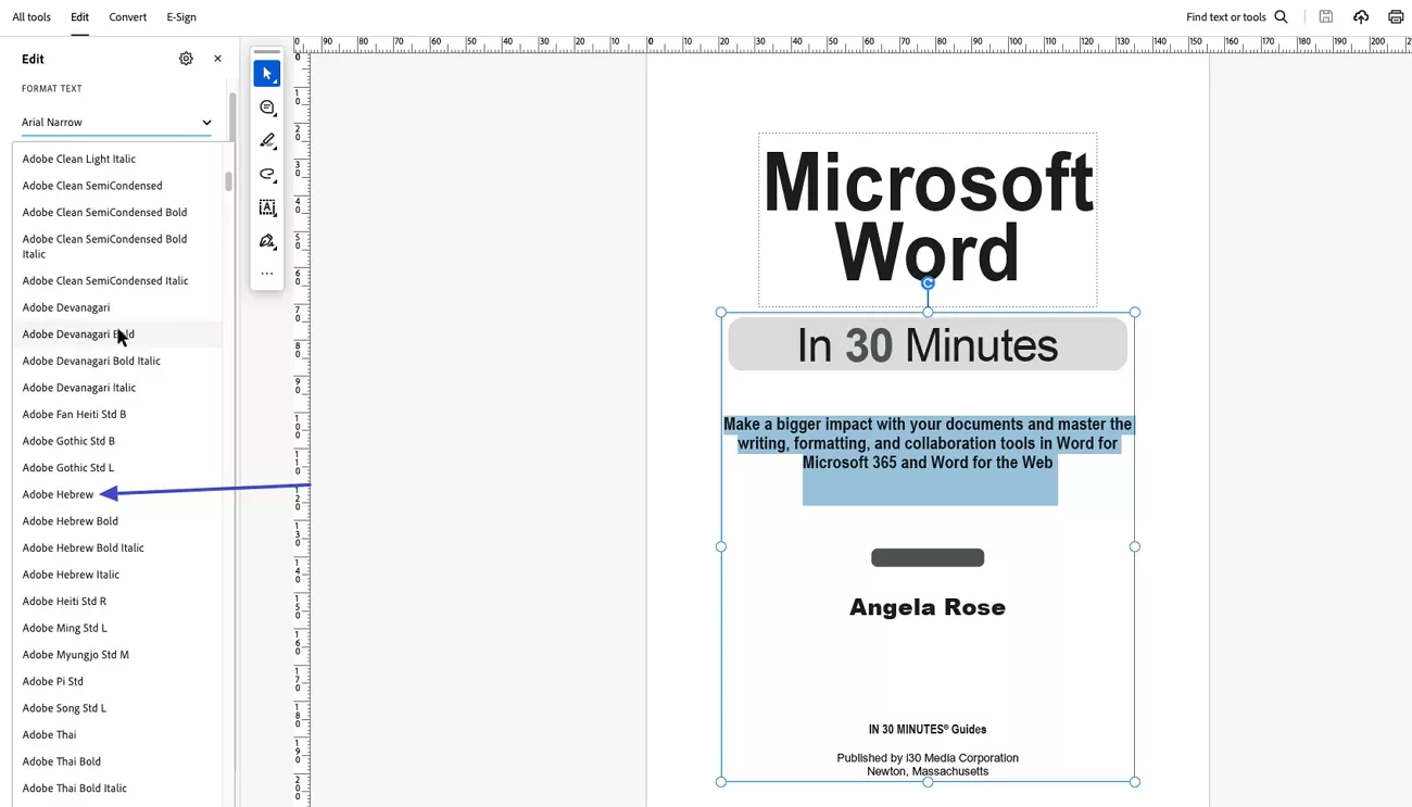 change font adobe hebrew acrobat