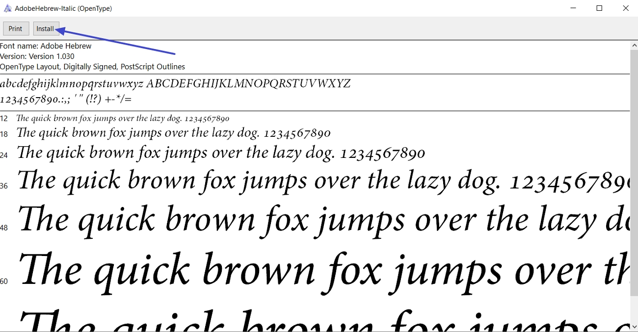 install hebrew font pack pc