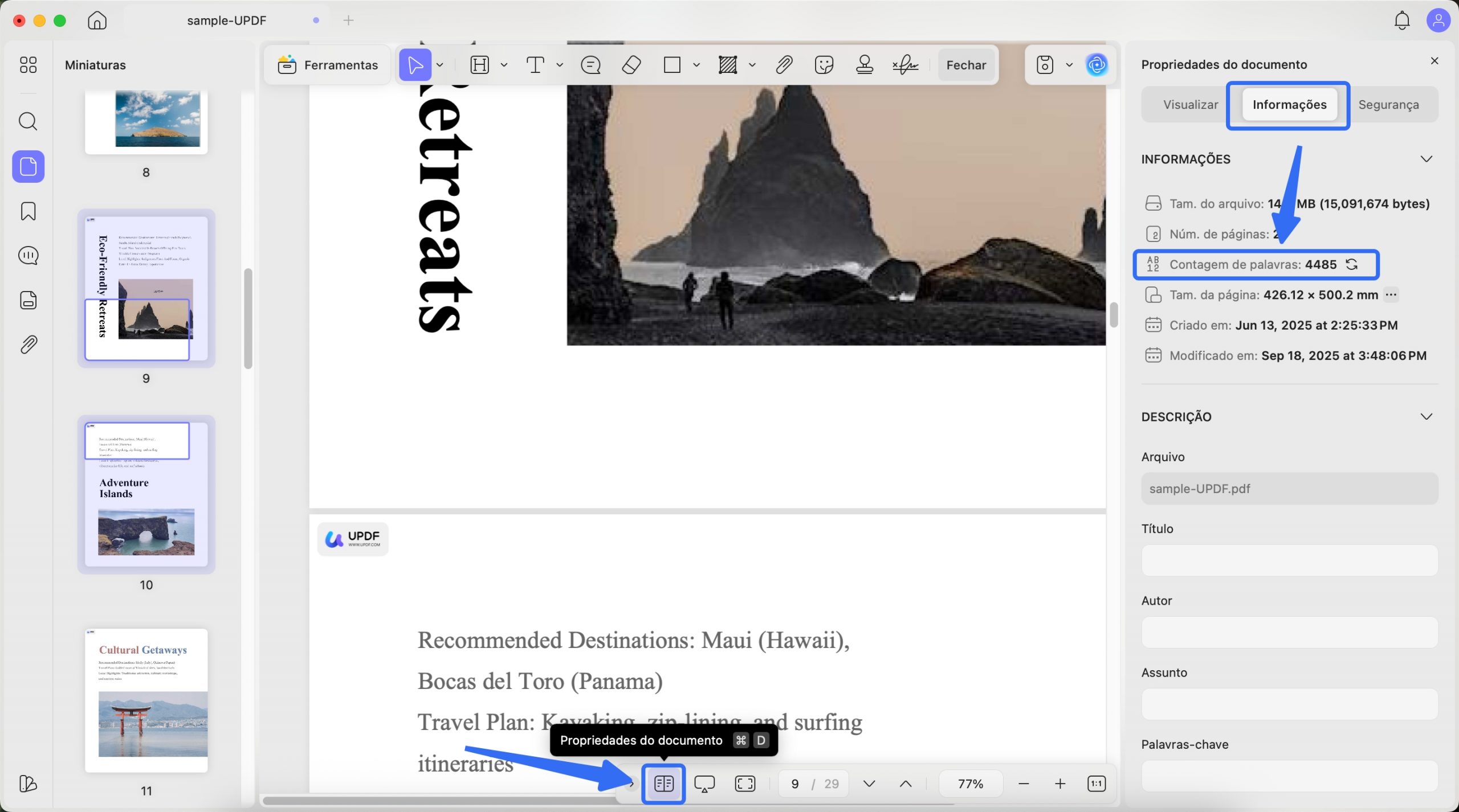 ver contagem de palavras do pdf no mac
