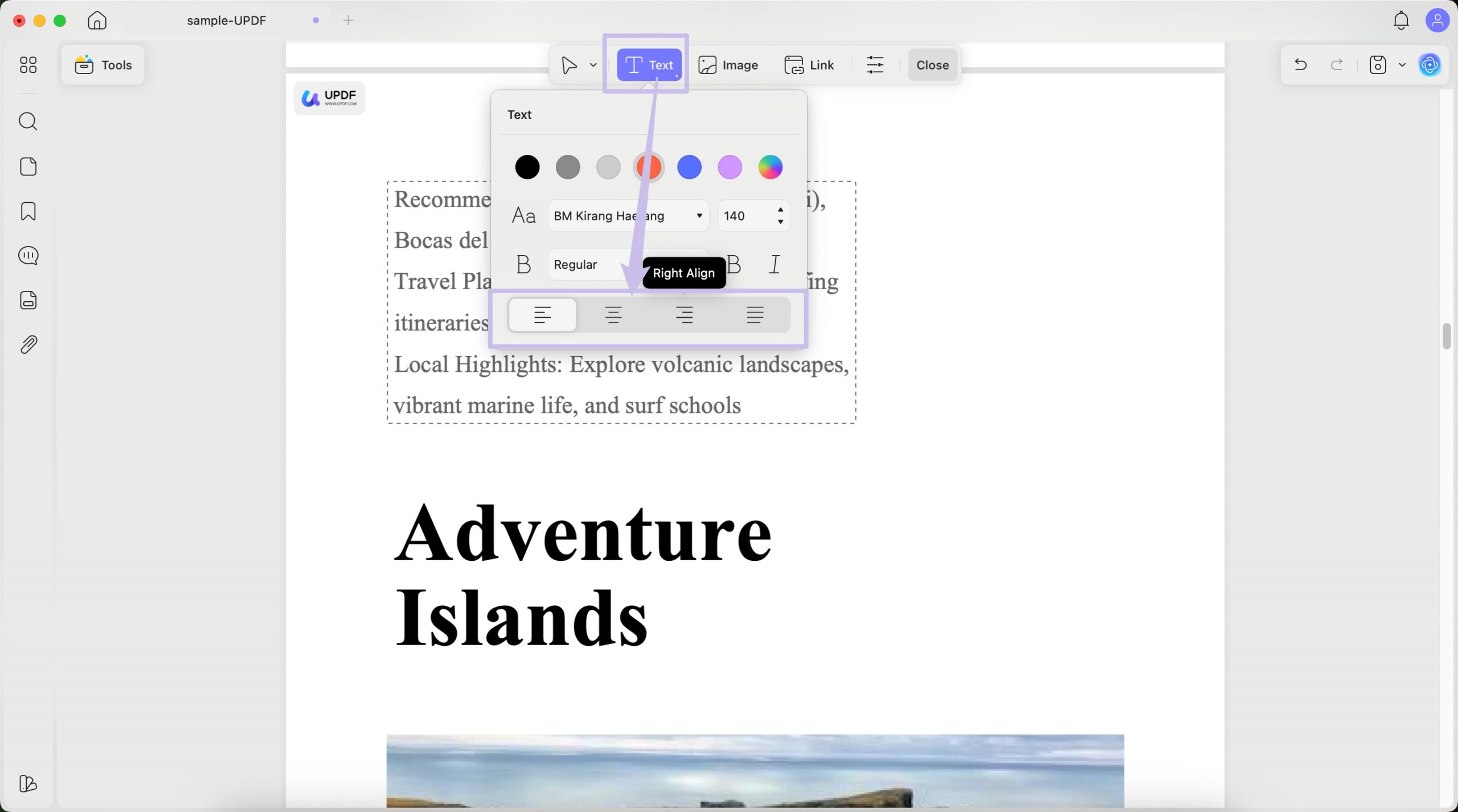 choose a default text alignment mac