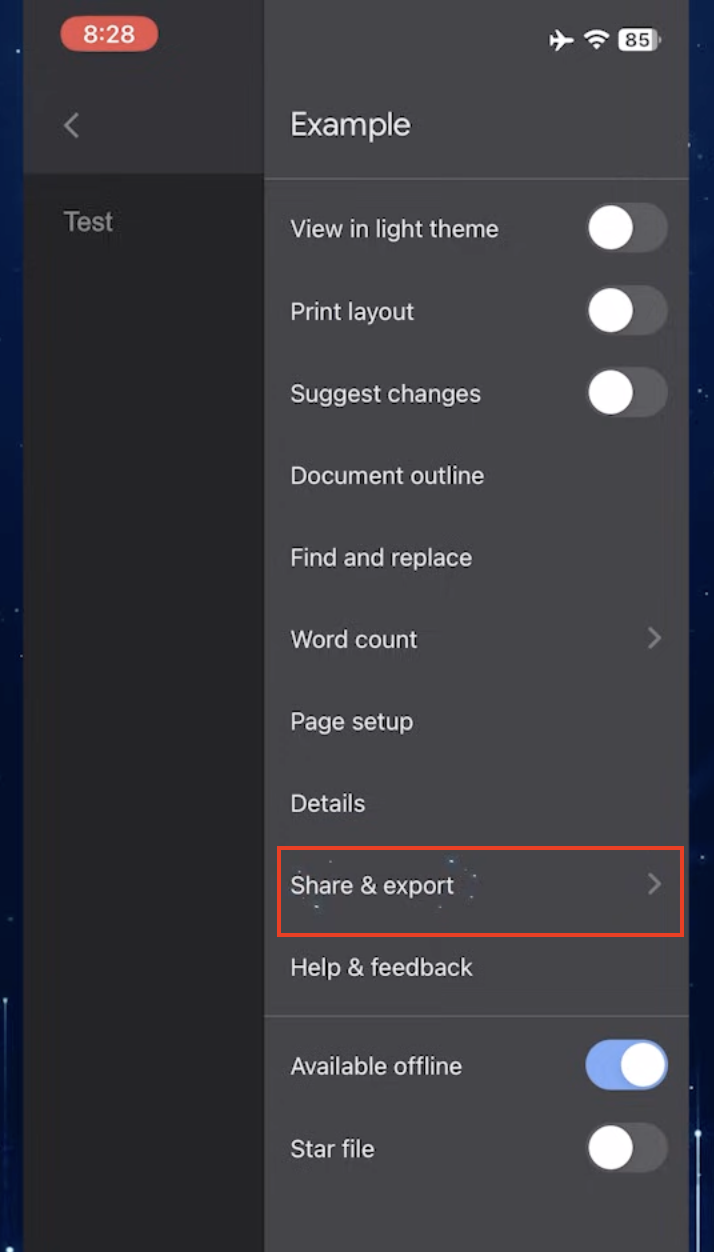 click share and export