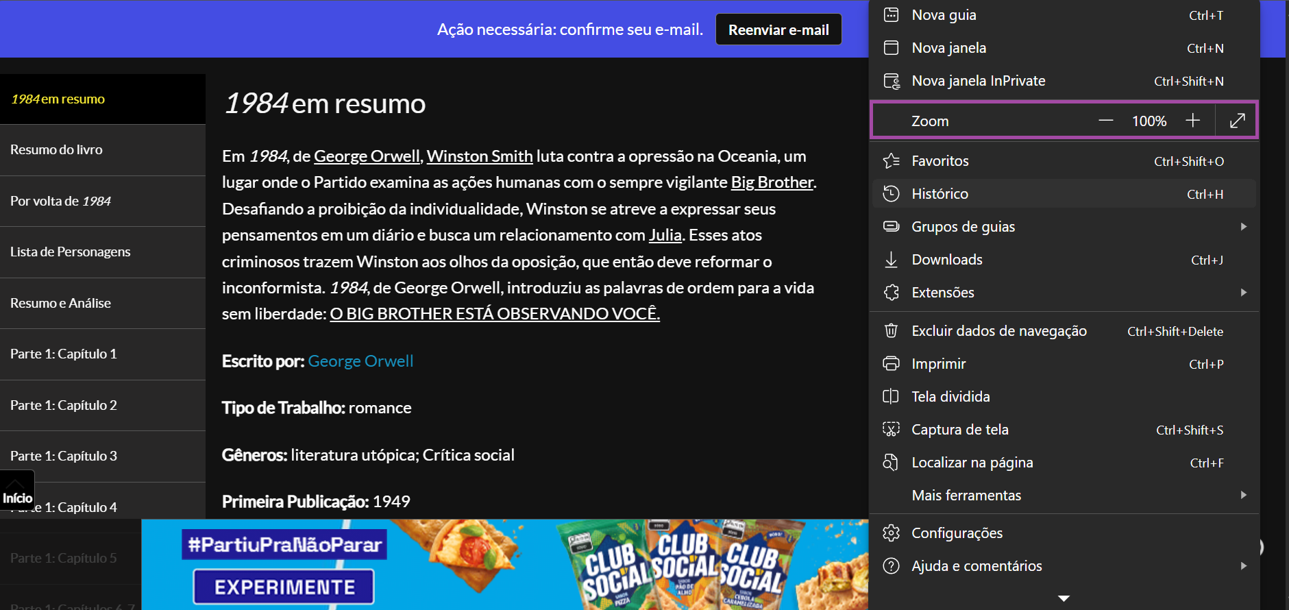 ajuste o nível de zoom