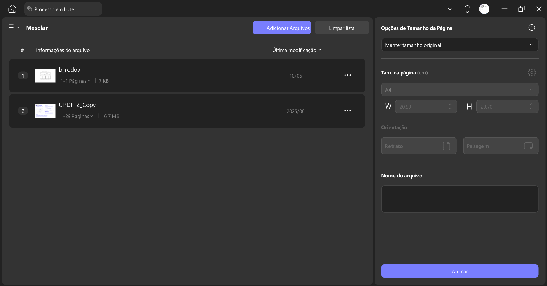 clique no botão aplicar e especifique uma pasta de destino onde deseja salvar o pdf mesclado