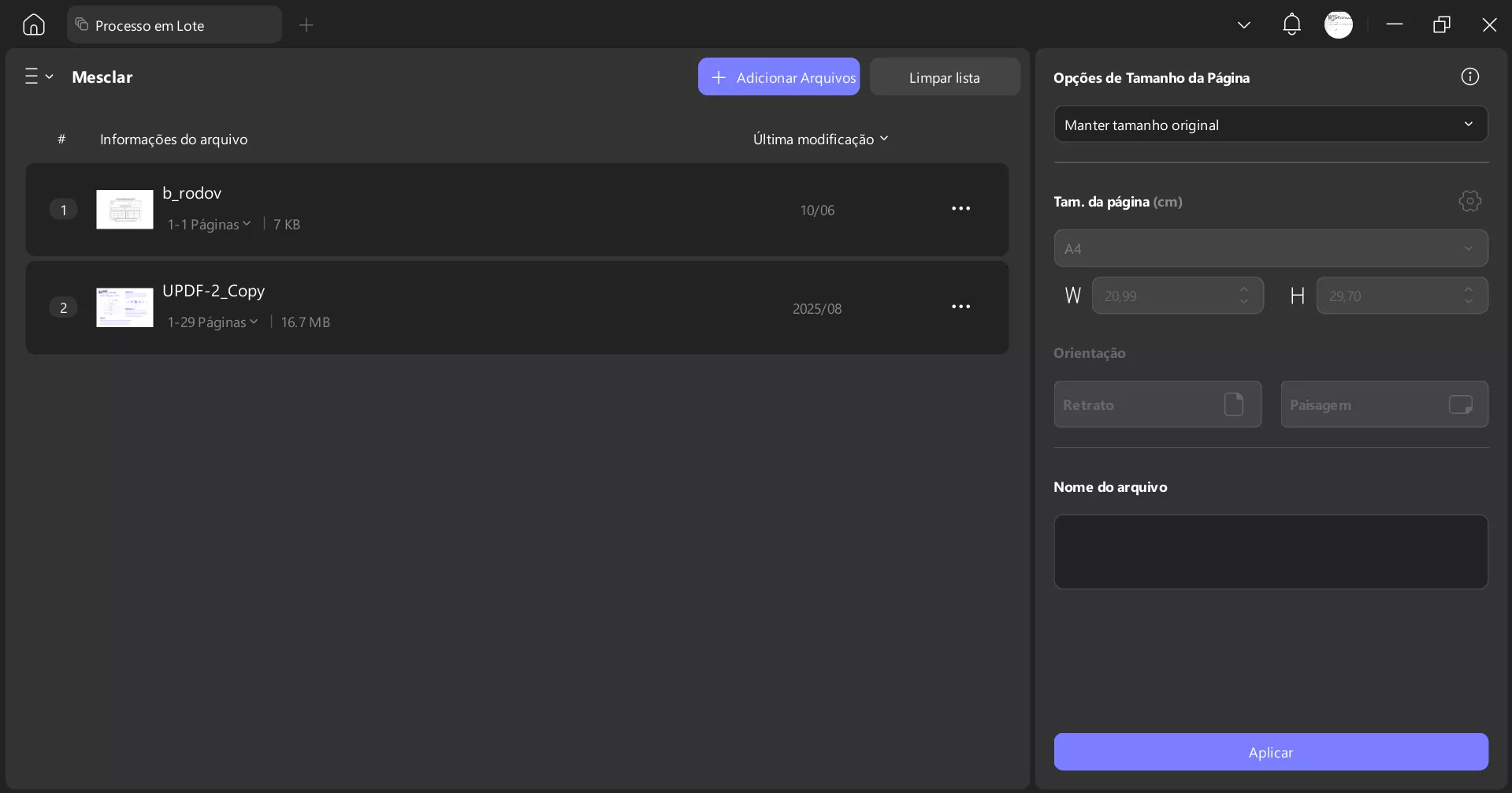 clique no botão aplicar e especifique uma pasta de destino onde deseja salvar o pdf mesclado