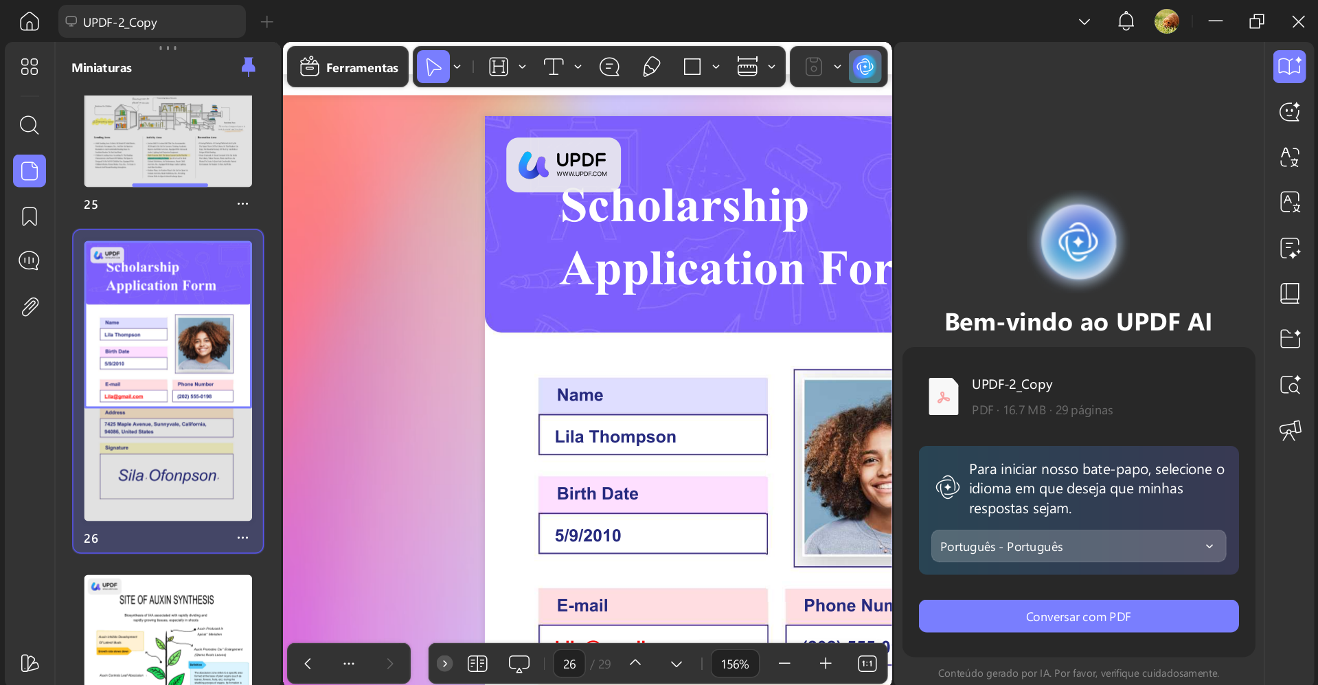 abrir seu guia dentro do updf ai