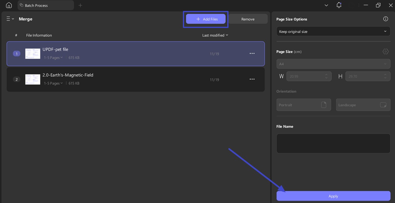 add files and hit apply