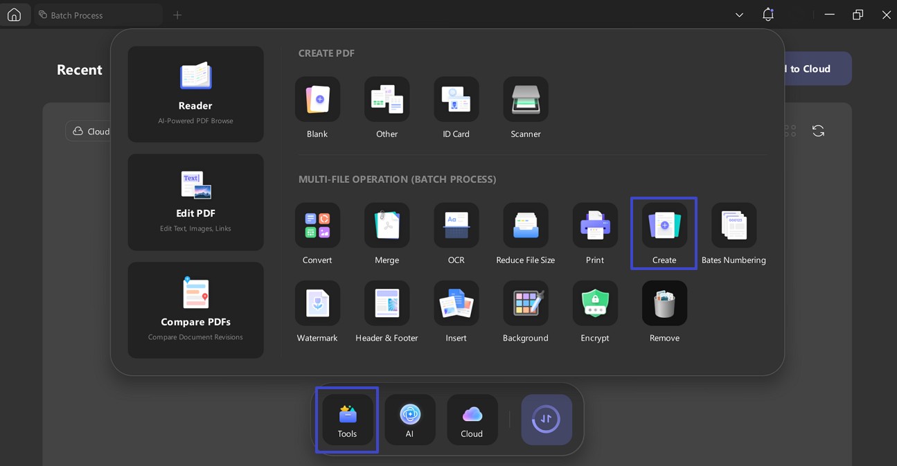 select the create option