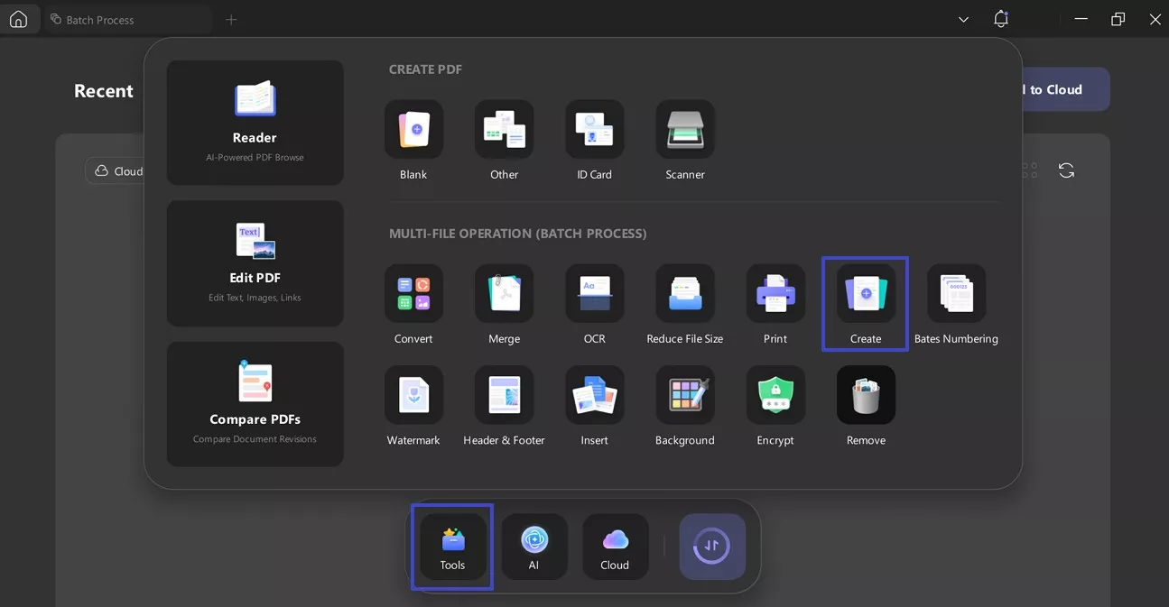 select the create option