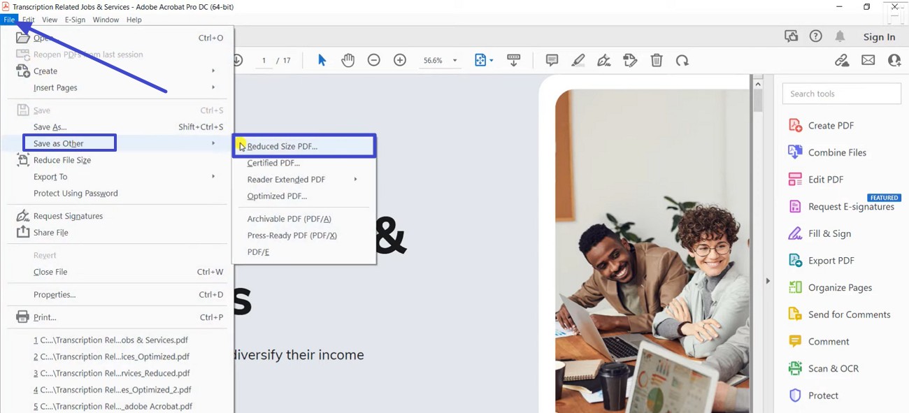 access the file option