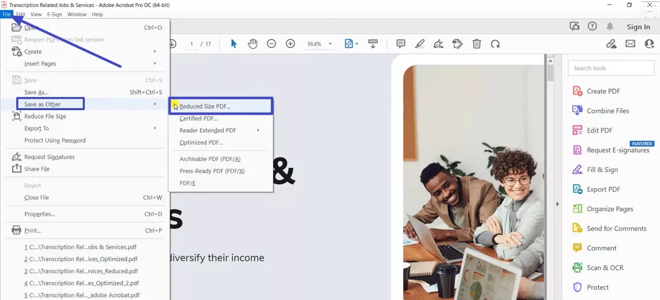 access the file option