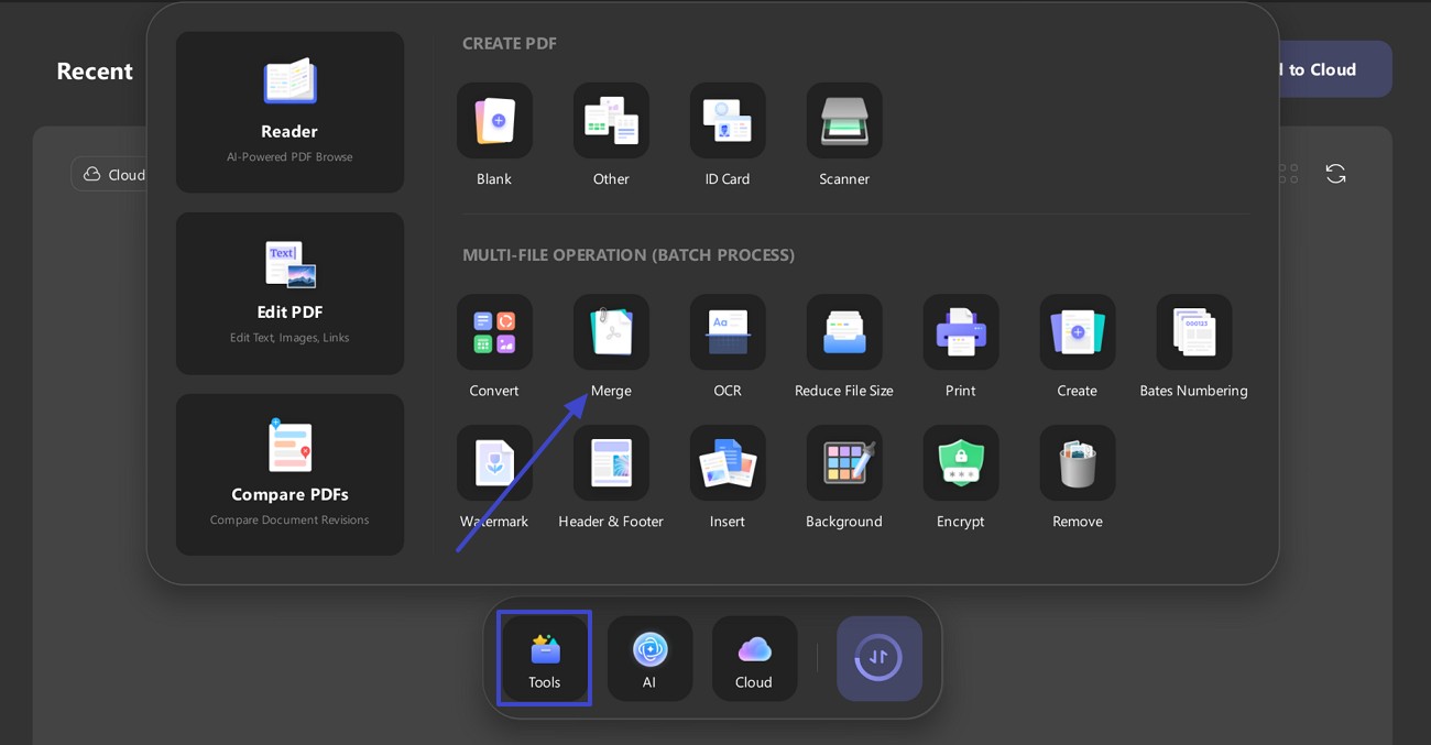 click on the merge tool