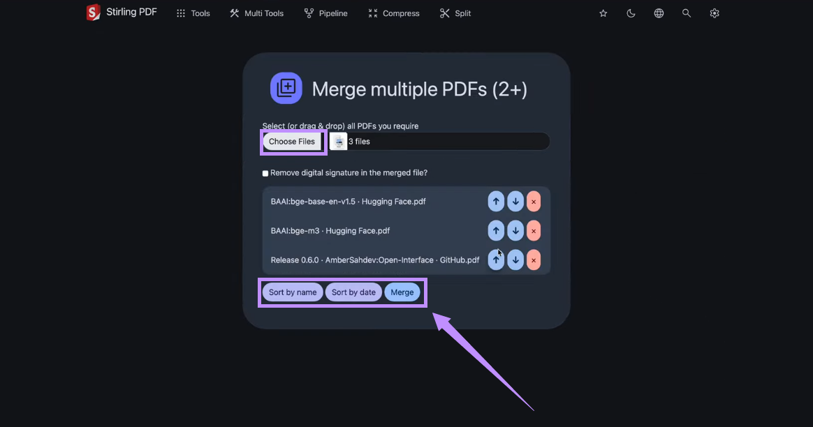 choose files, sort, and merge pdfs