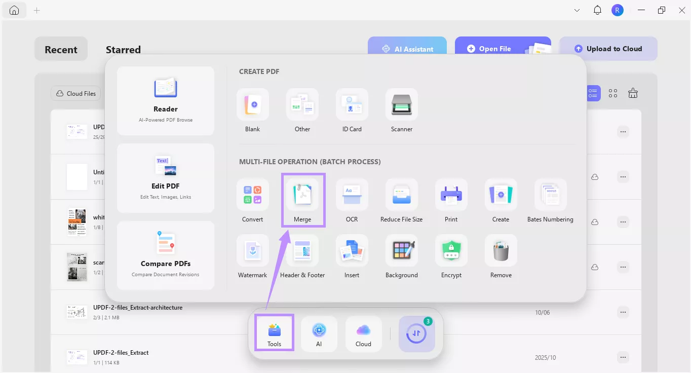 select merge under tools