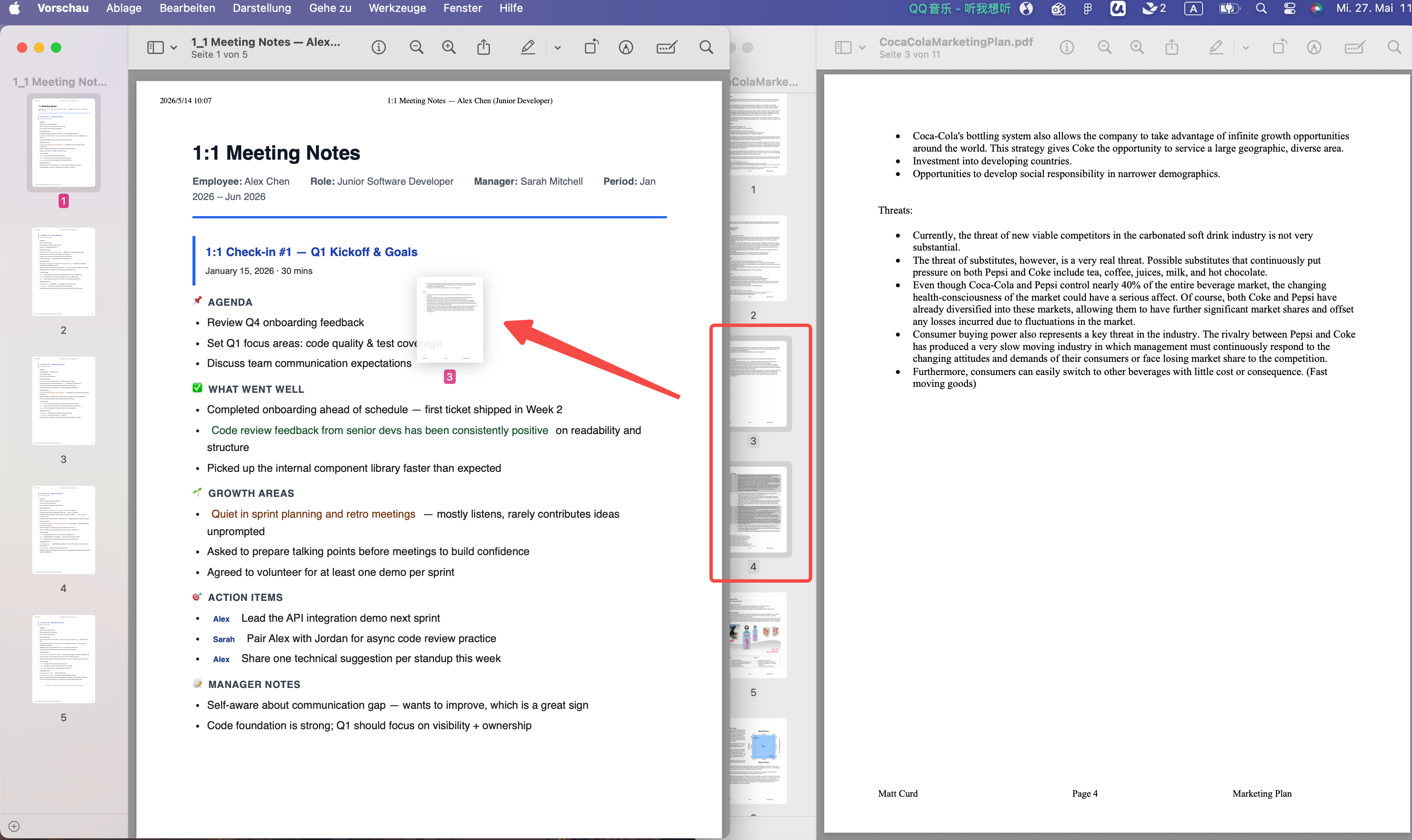 Ziehen Sie die Seiten per Drag & Drop in eine andere PDF-Datei mit Vorschau zusammen.