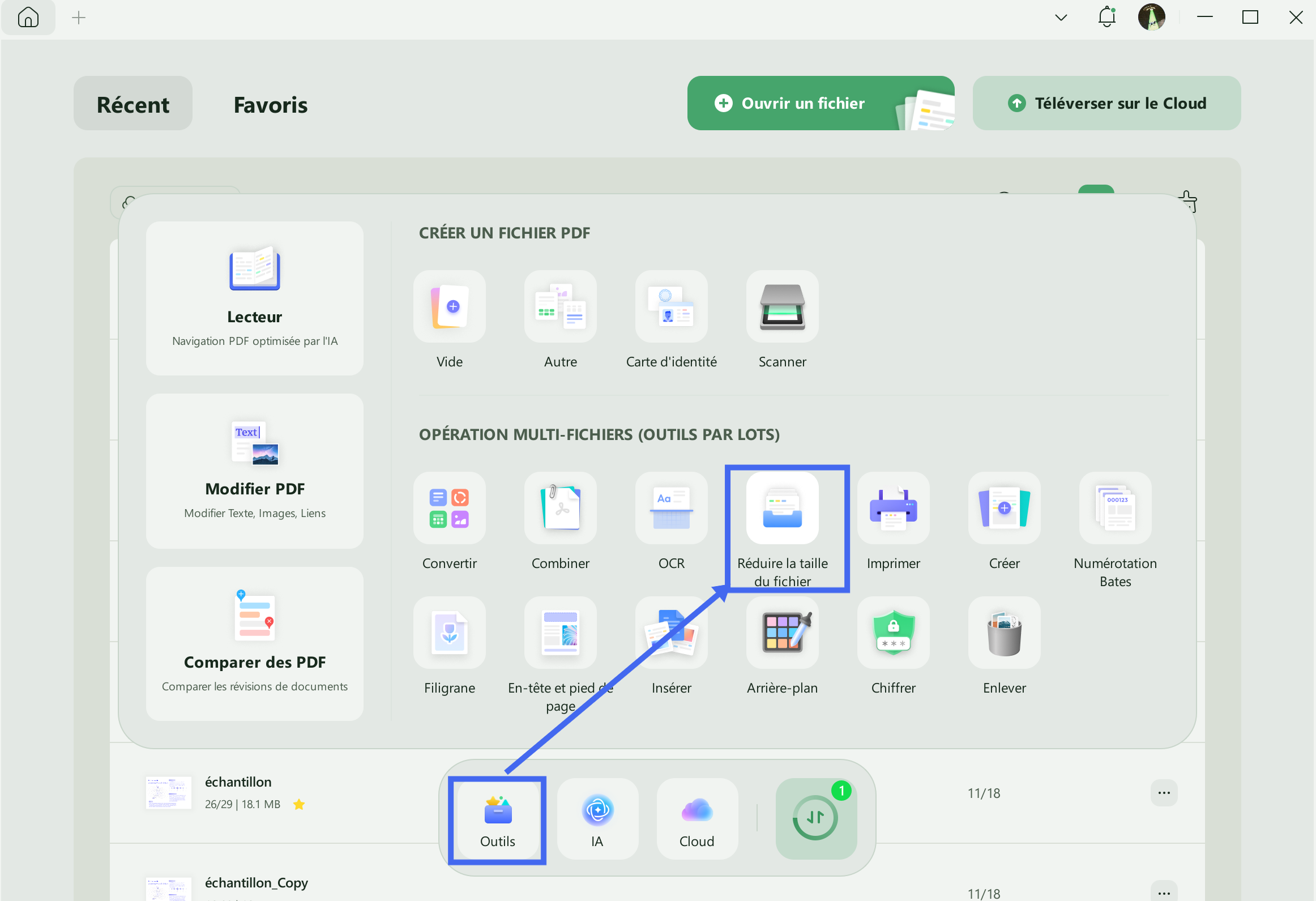 compresser un PDF à partir d'outils PDF dans UPDF