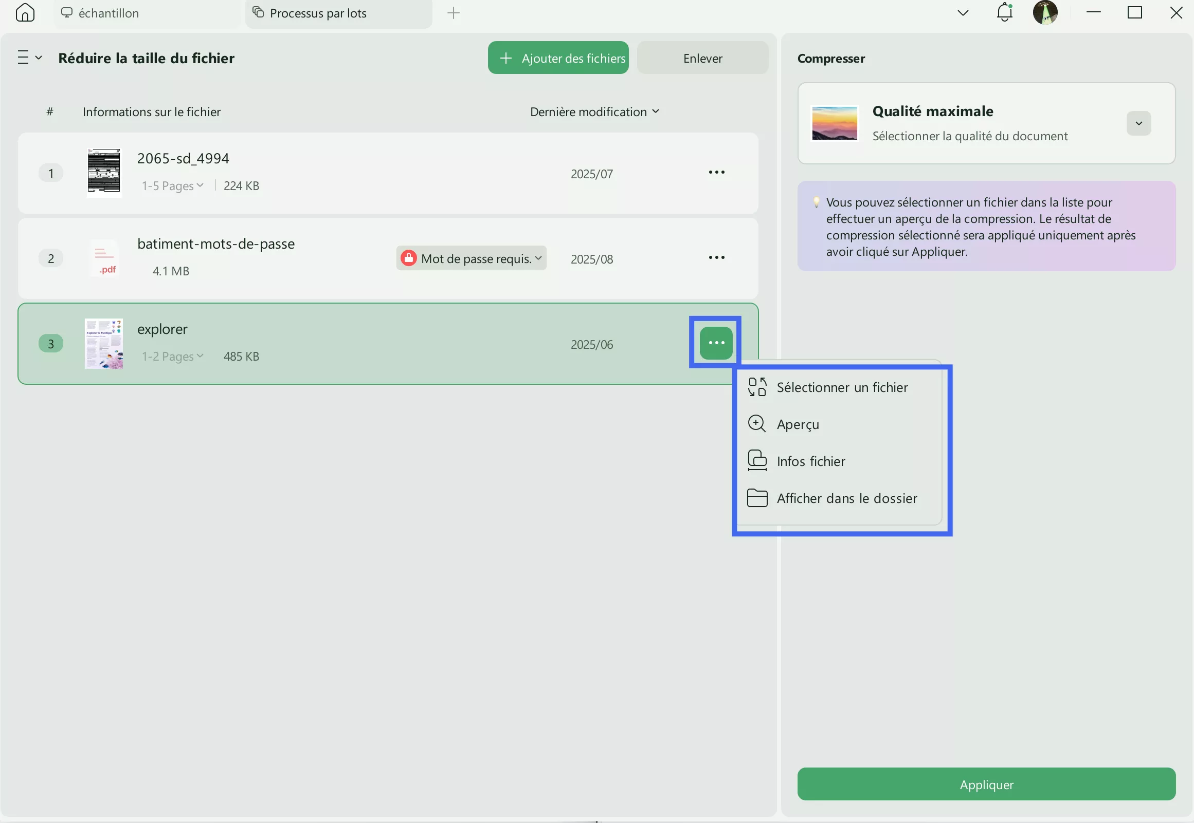 compression par lots