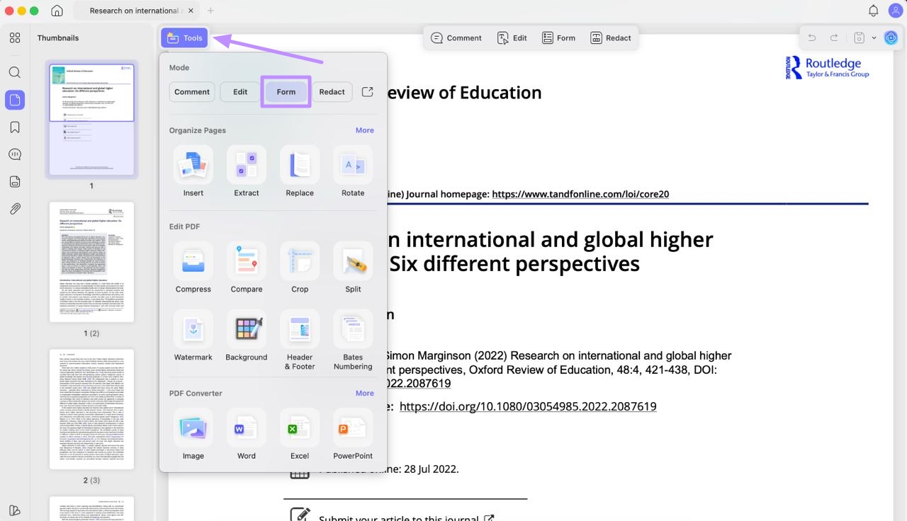 select form under tools
