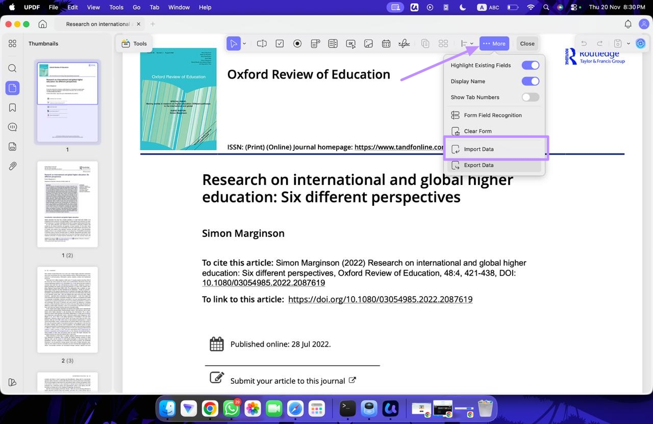 choose import data under more