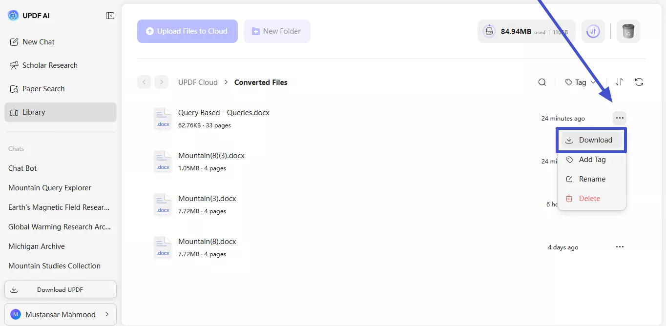 download converted files from librarying 