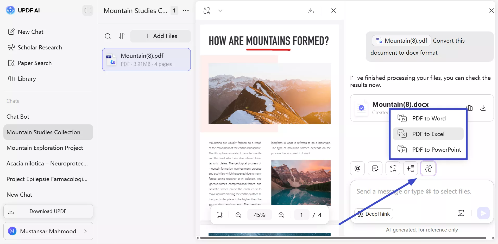 Selecione outro formato de conversão