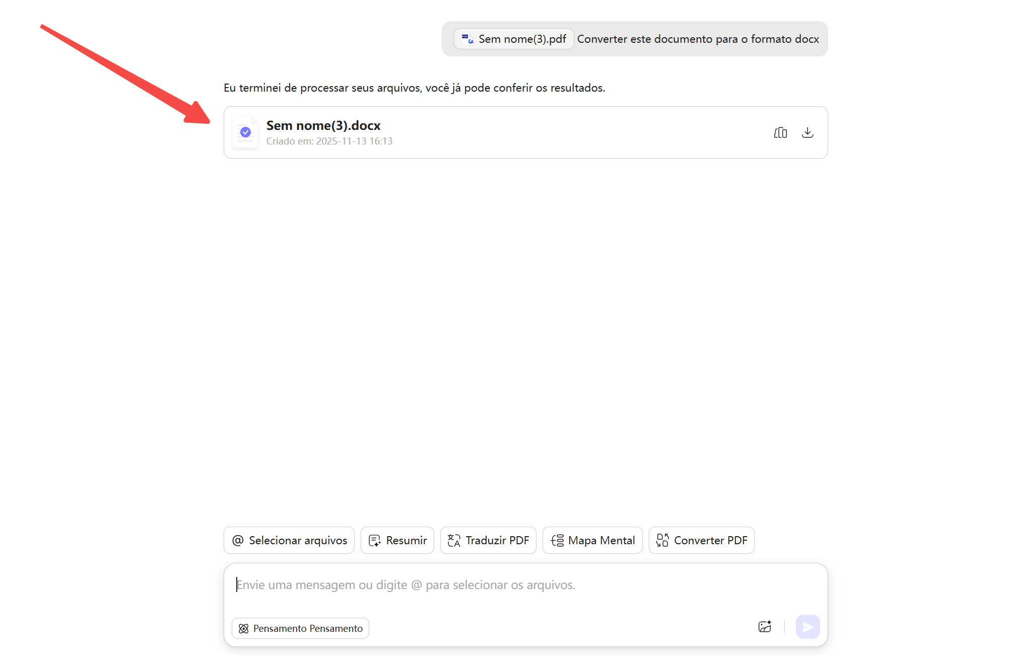 converter e baixar o arquivo com sucesso
