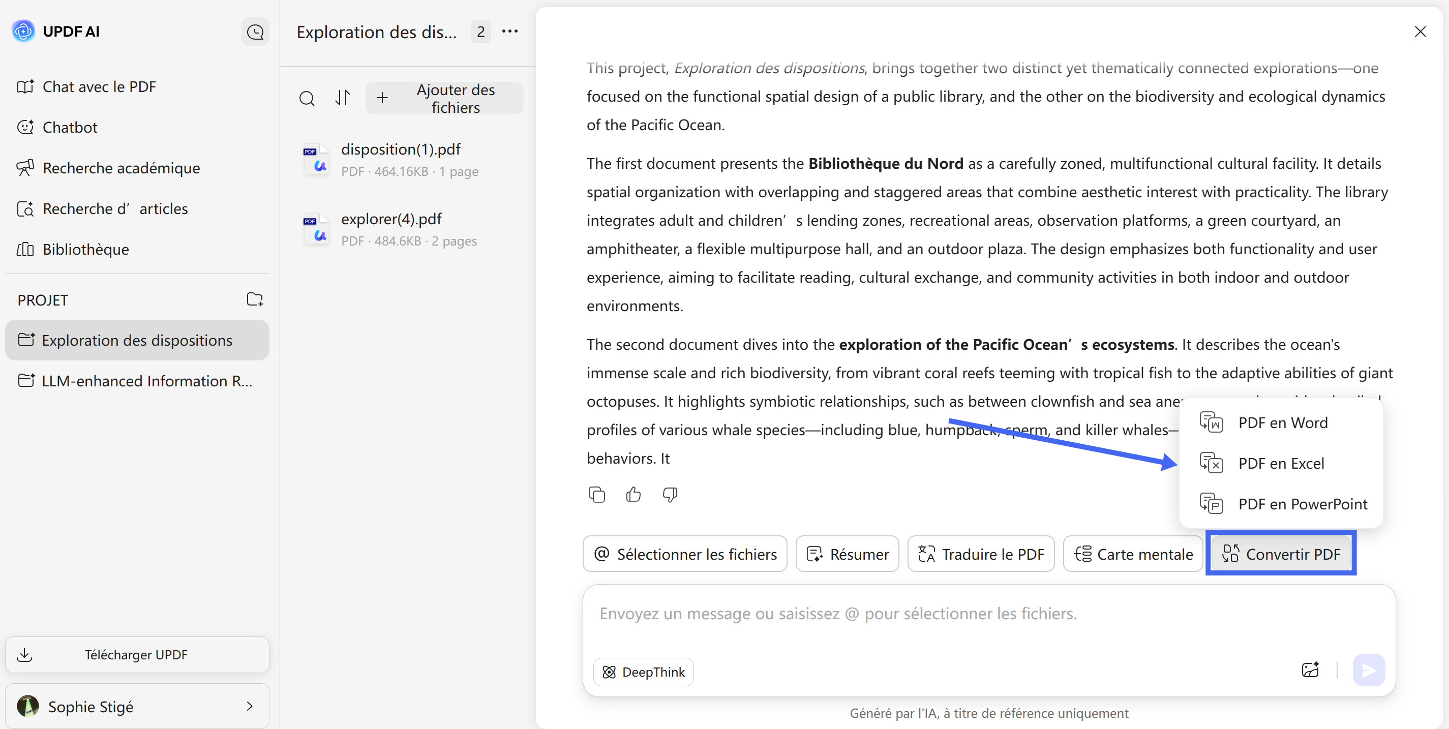 Sélectionnez l'option de conversion PDF