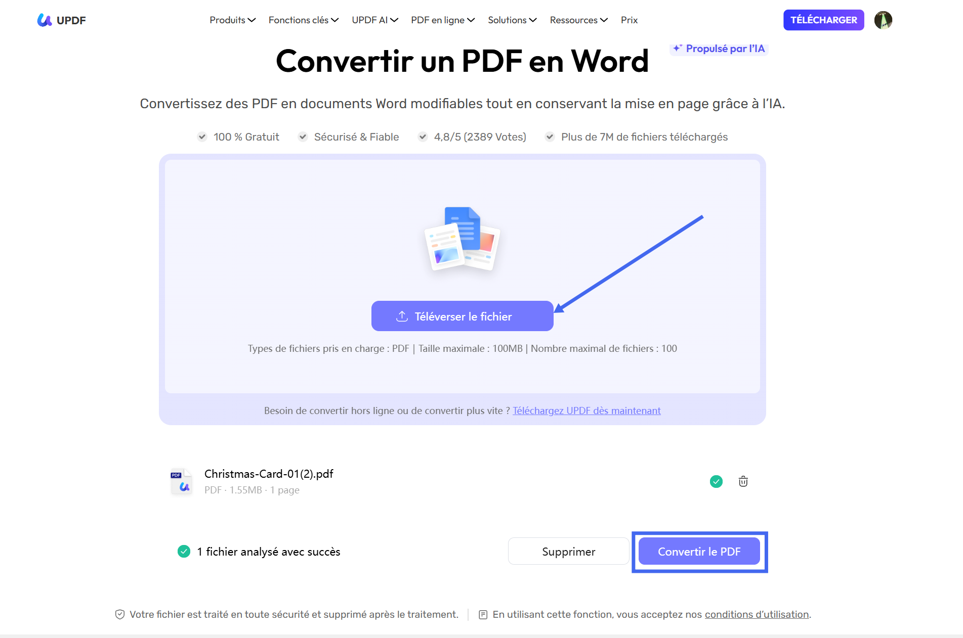Appuyez sur « Convertir en PDF ».