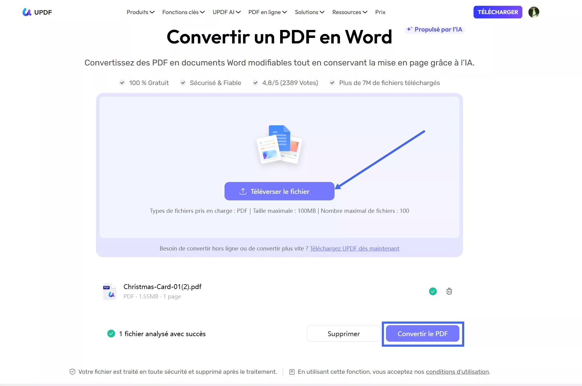 Appuyez sur « Convertir en PDF ».