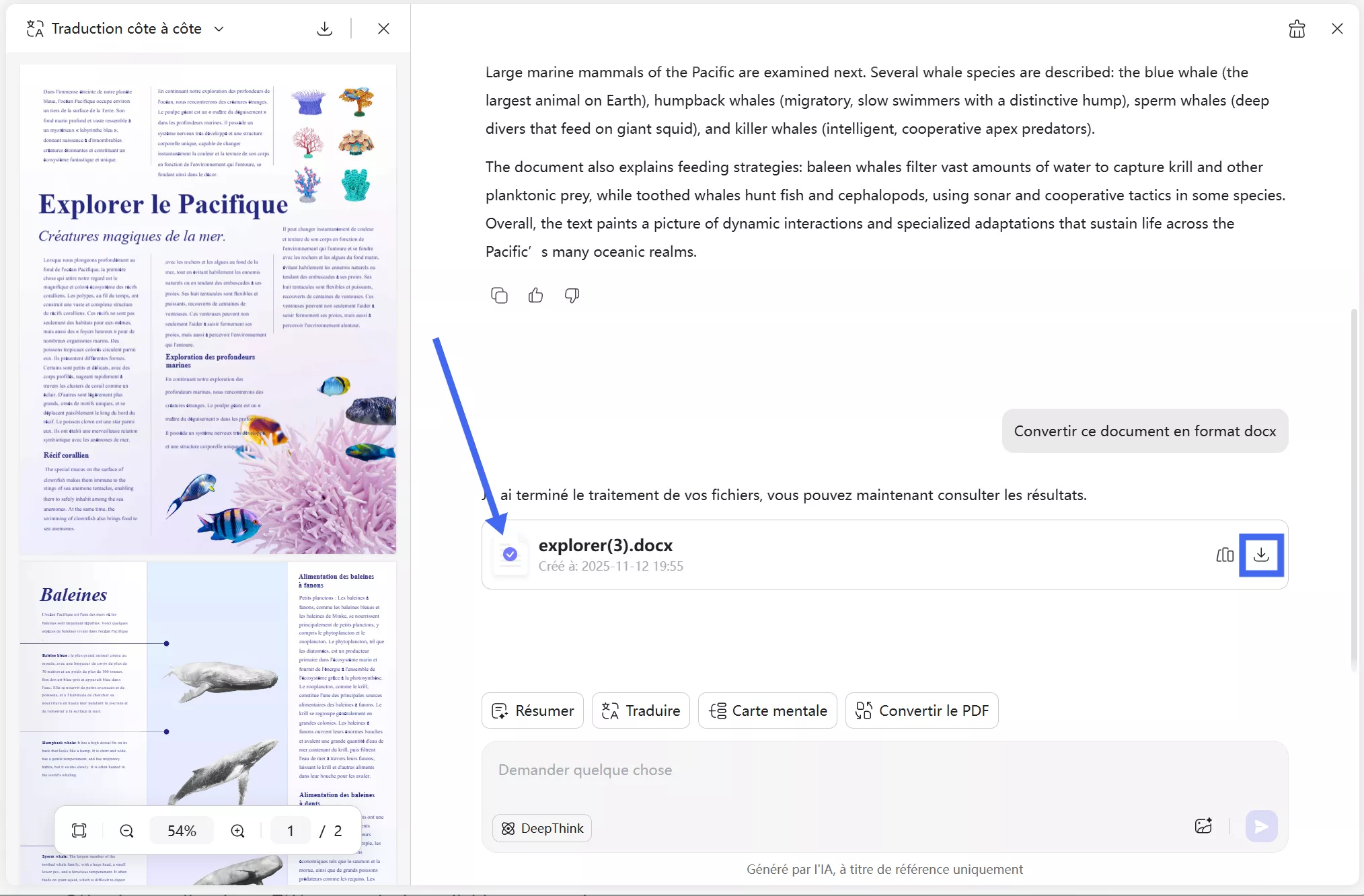 Conversion et téléchargement du fichier réussis