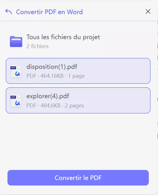 sélectionner les fichiers et convertir