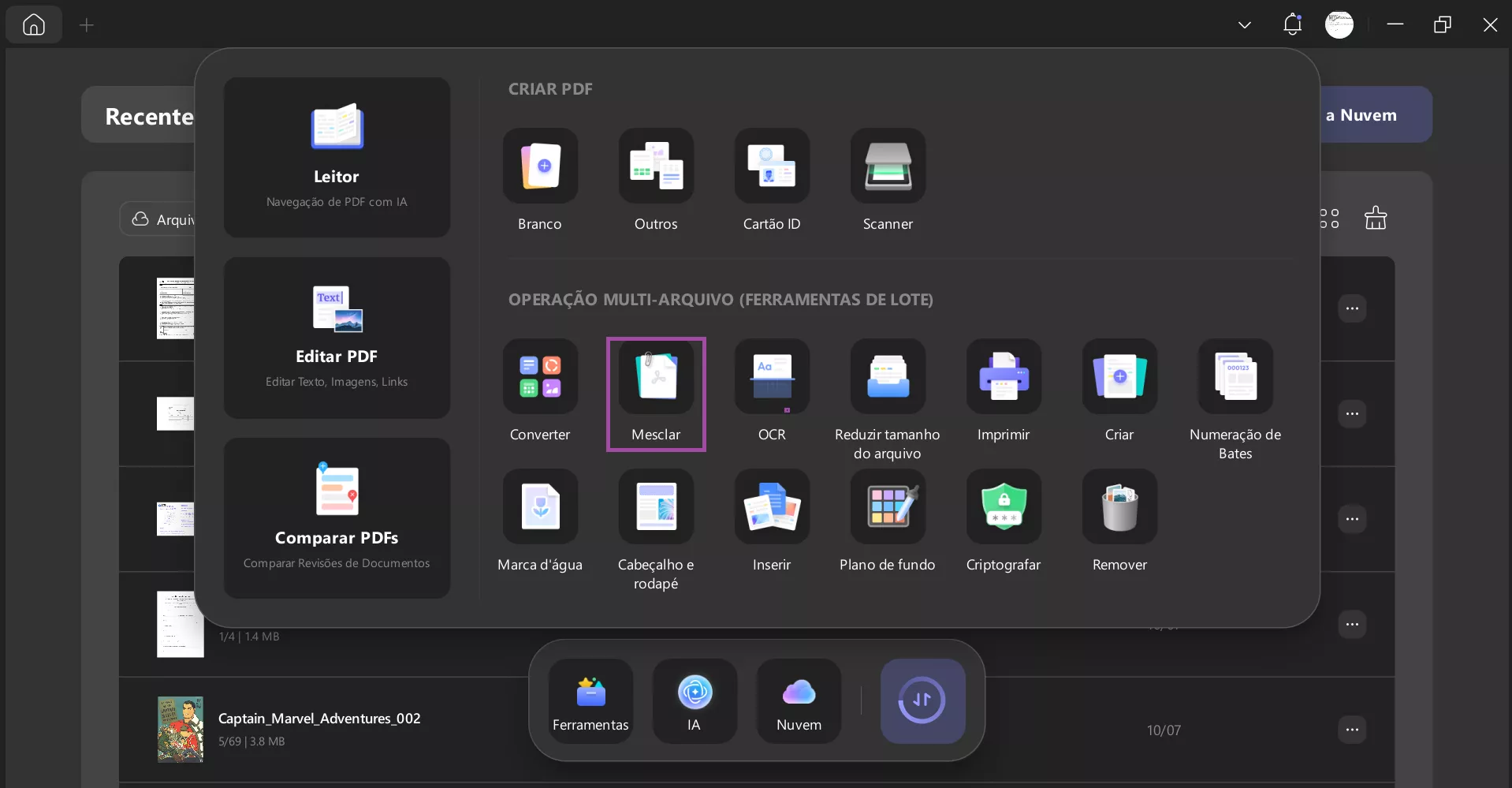 mesclar pdfs no updf
