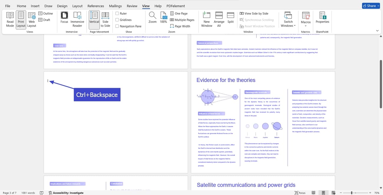 keyboard shortcut remove blank word page