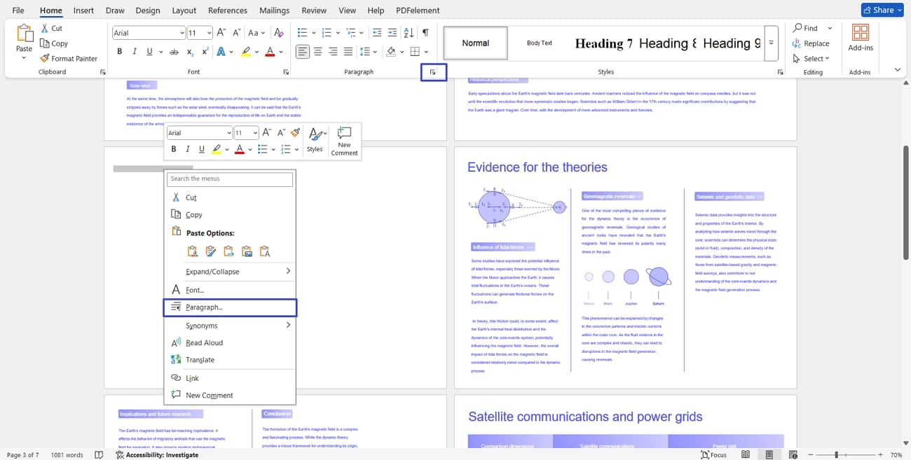 access paragraph settings word