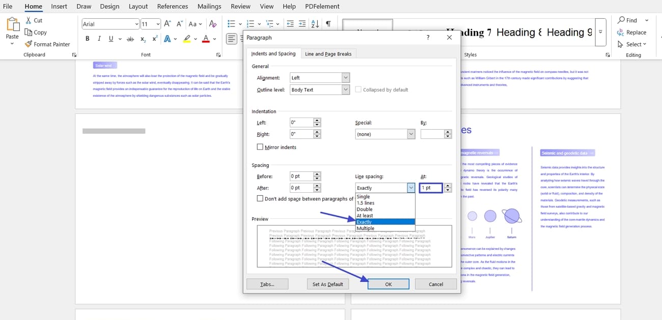 adjust line spacing word remove pages