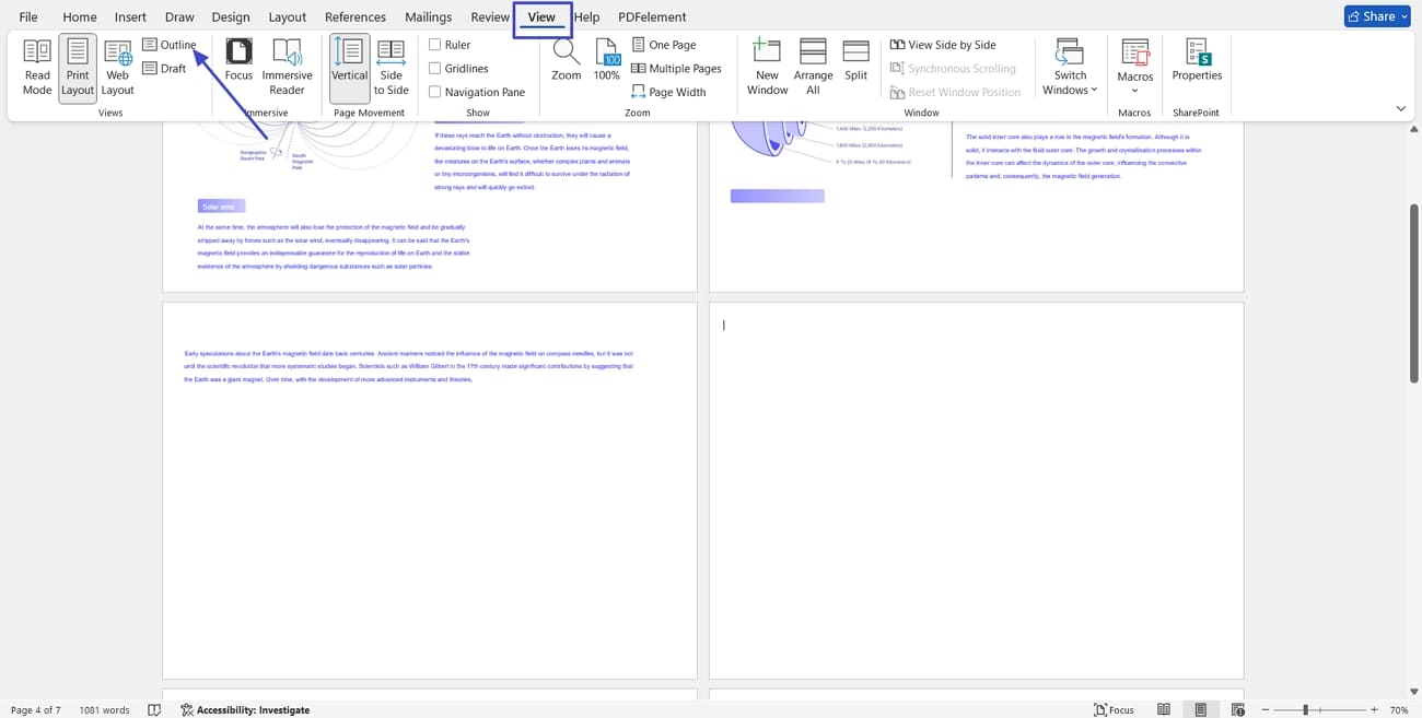 view outline word document