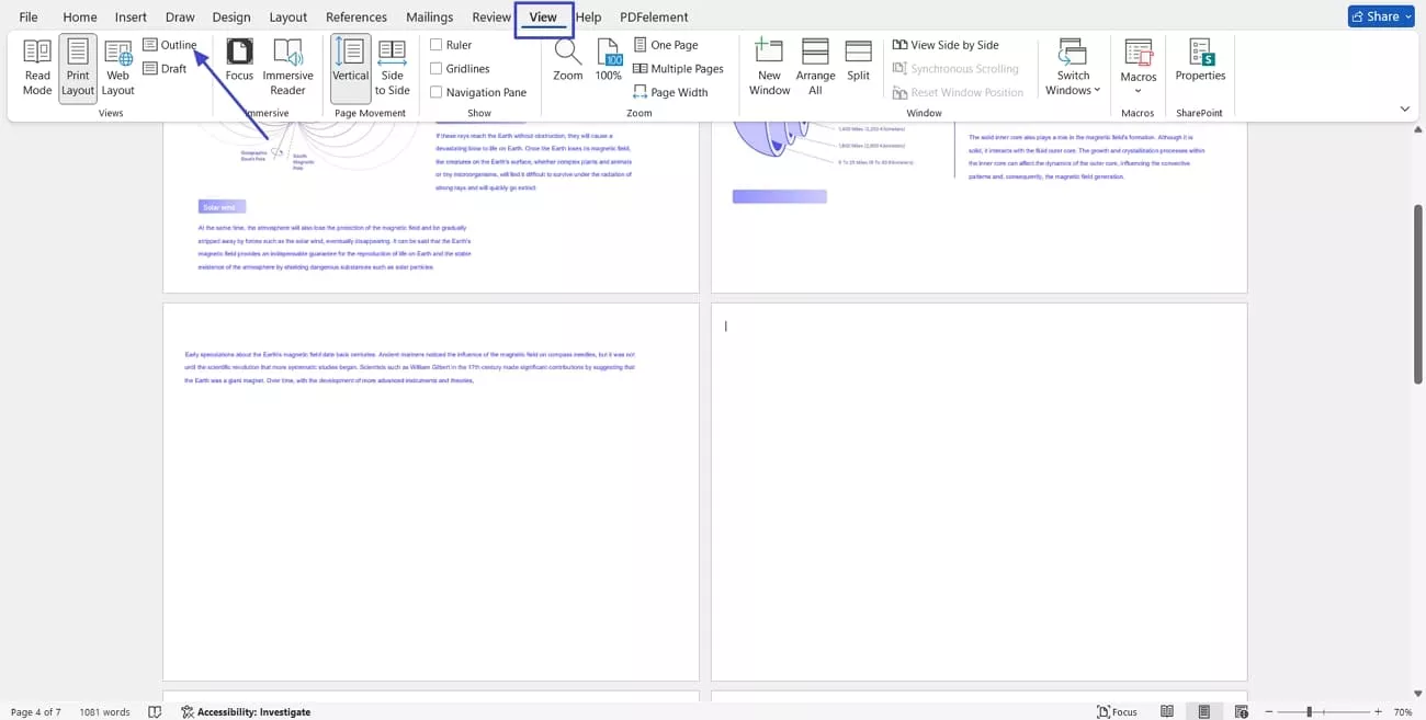 view outline word document